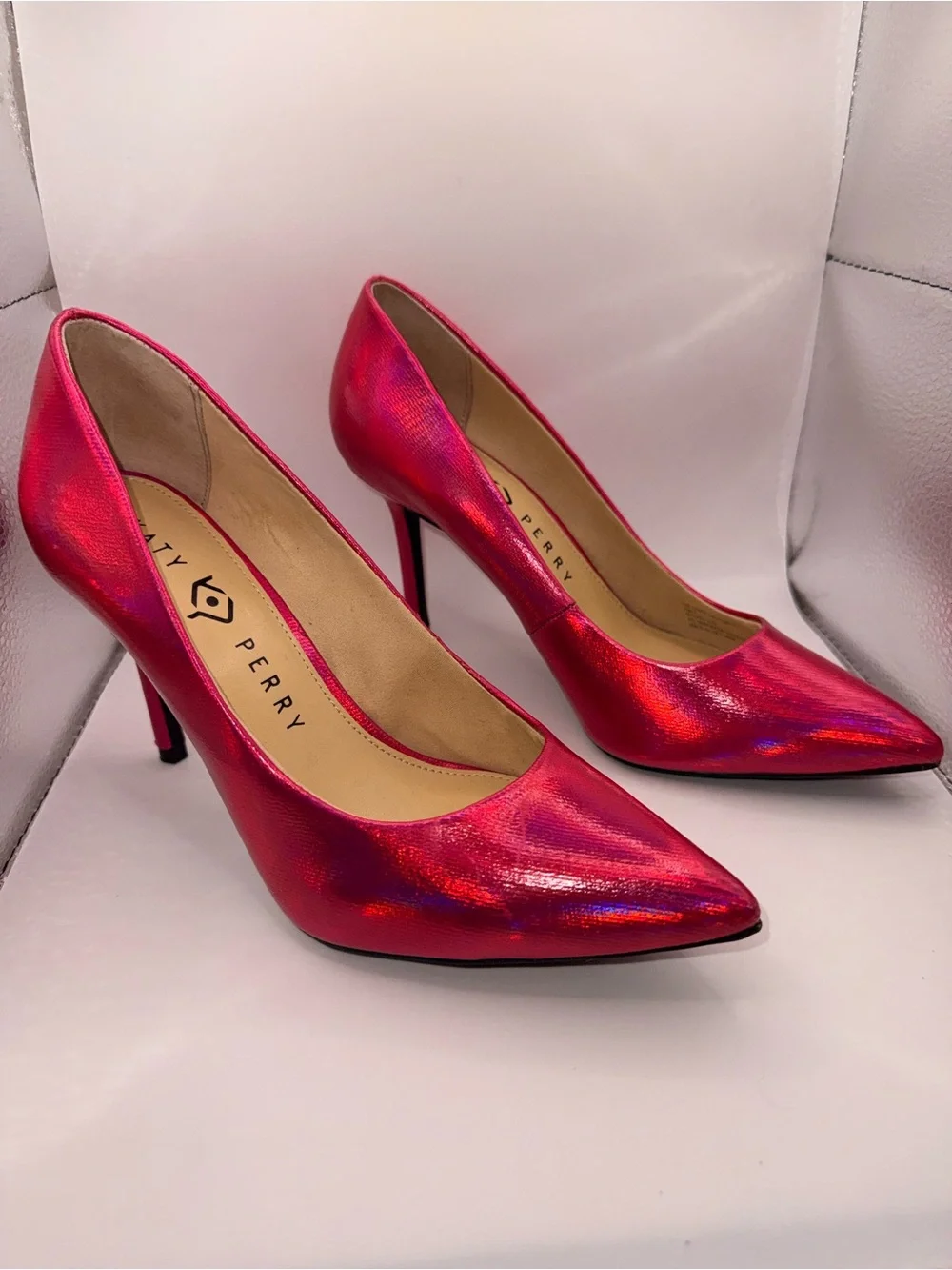Katy Perry Collections Shimmer Pointed-Toe Pumps in Magenta - Picture 2 of 9